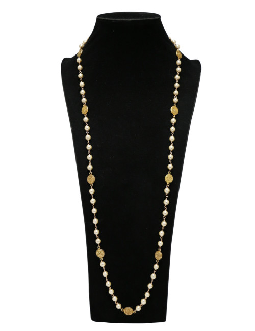 Collier Chanel vintage doré perles pâte de verre