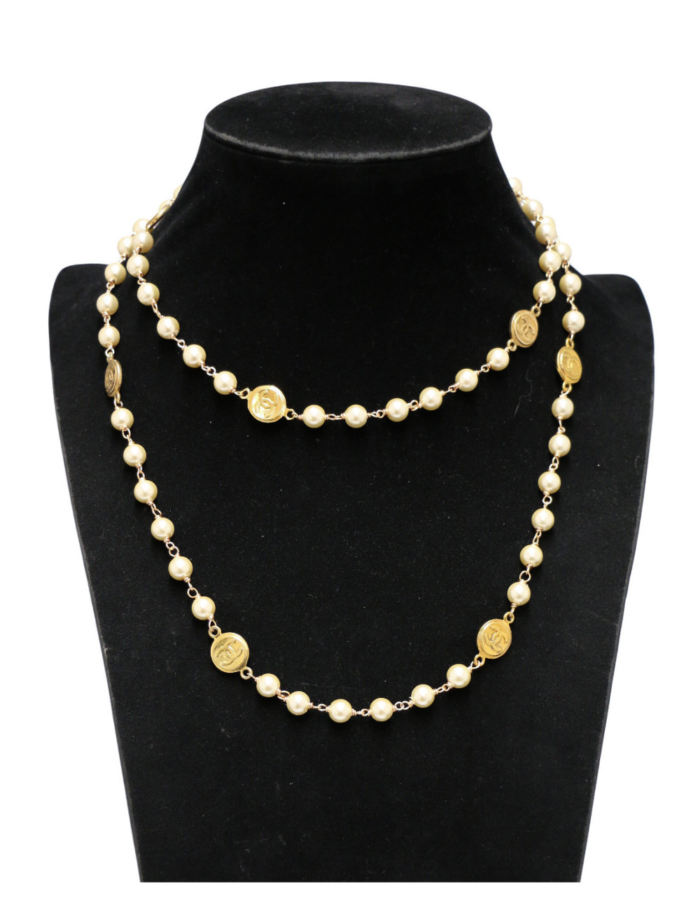 Collier Chanel vintage doré perles pâte de verre
