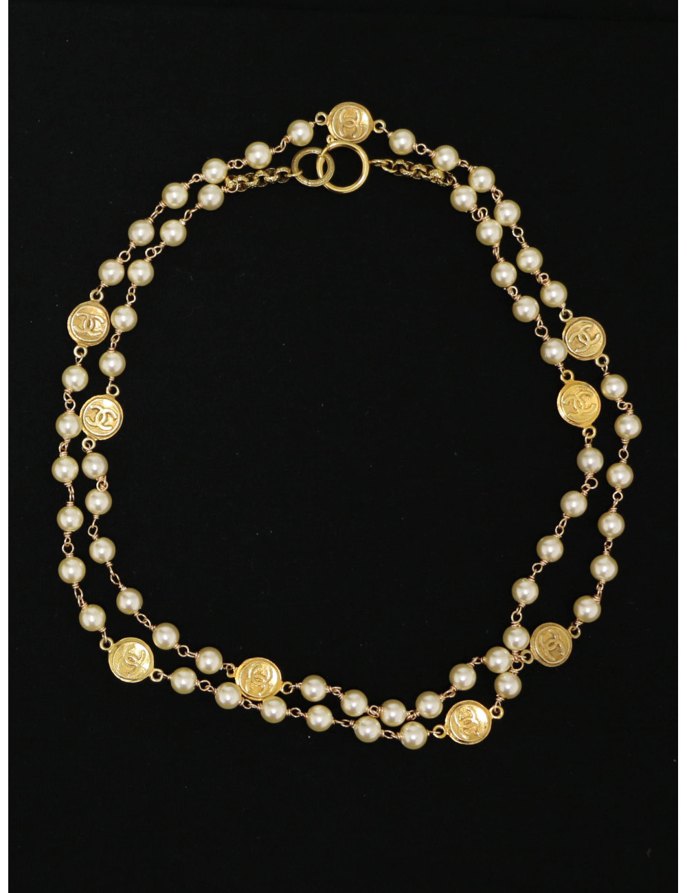 Collier Chanel vintage doré perles pâte de verre