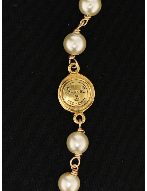 Collier Chanel vintage doré perles pâte de verre