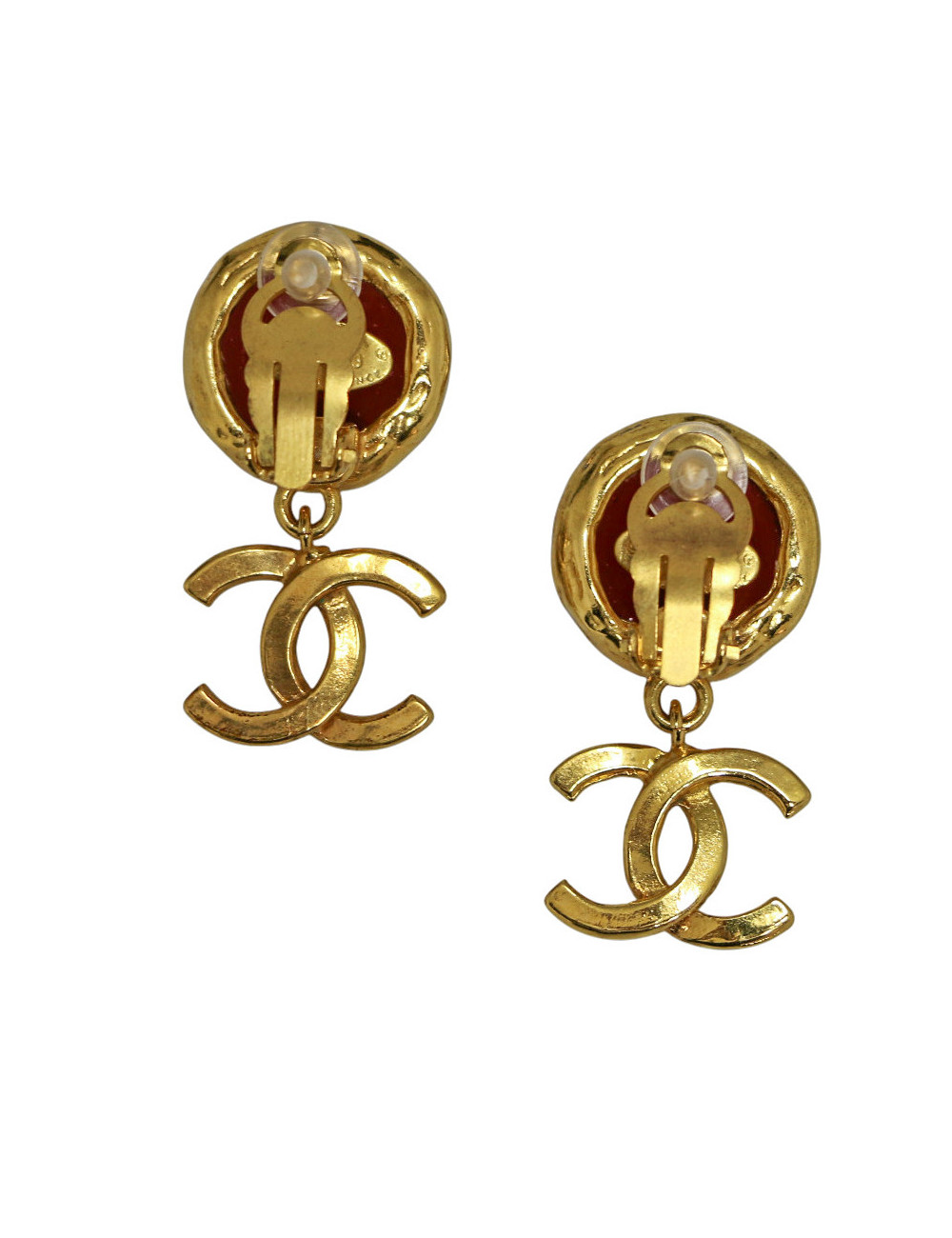 Boucles d'oreille pendantes pâte de verre rouge CHANEL