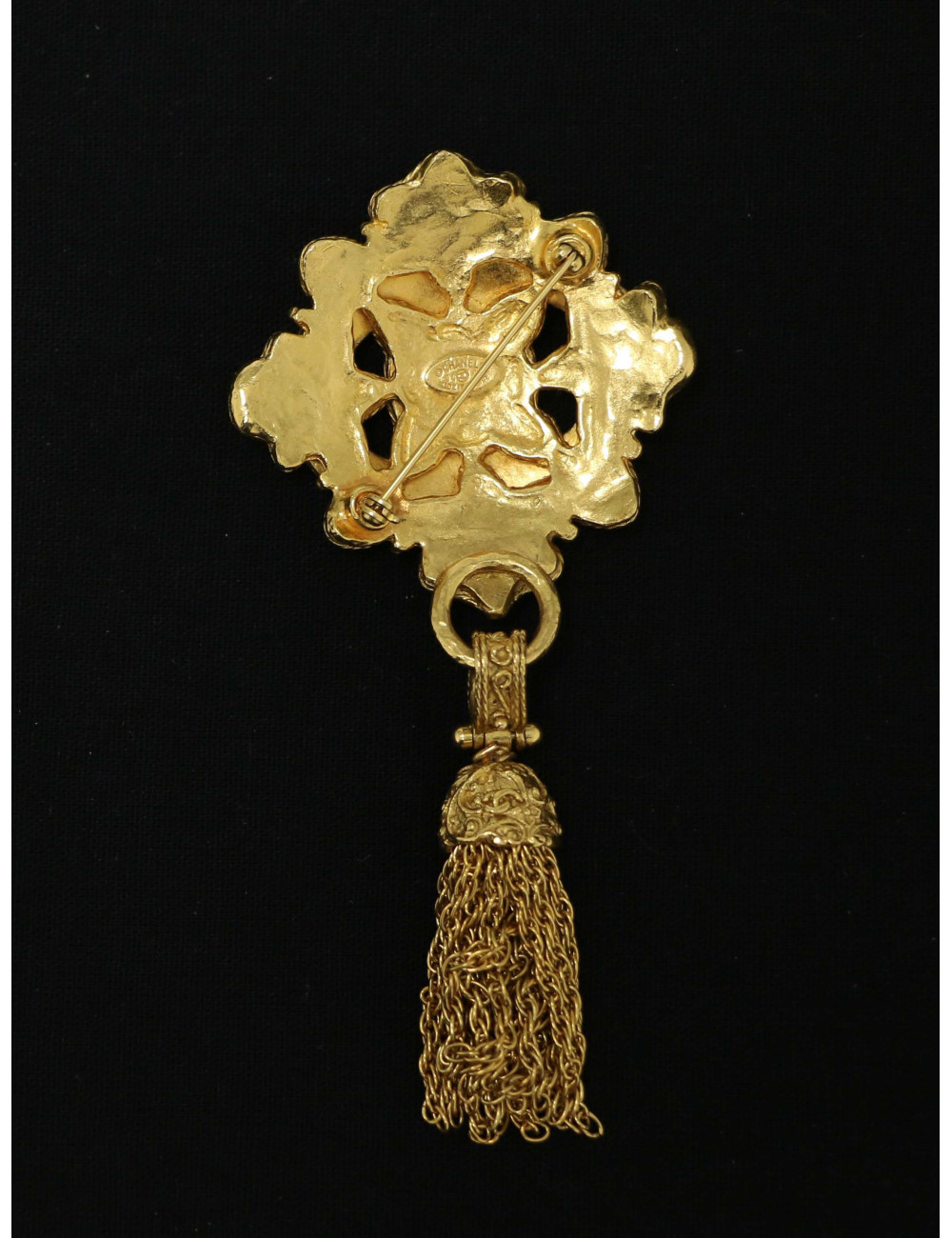 Broche Chanel vintage pâte de verre vert rouge