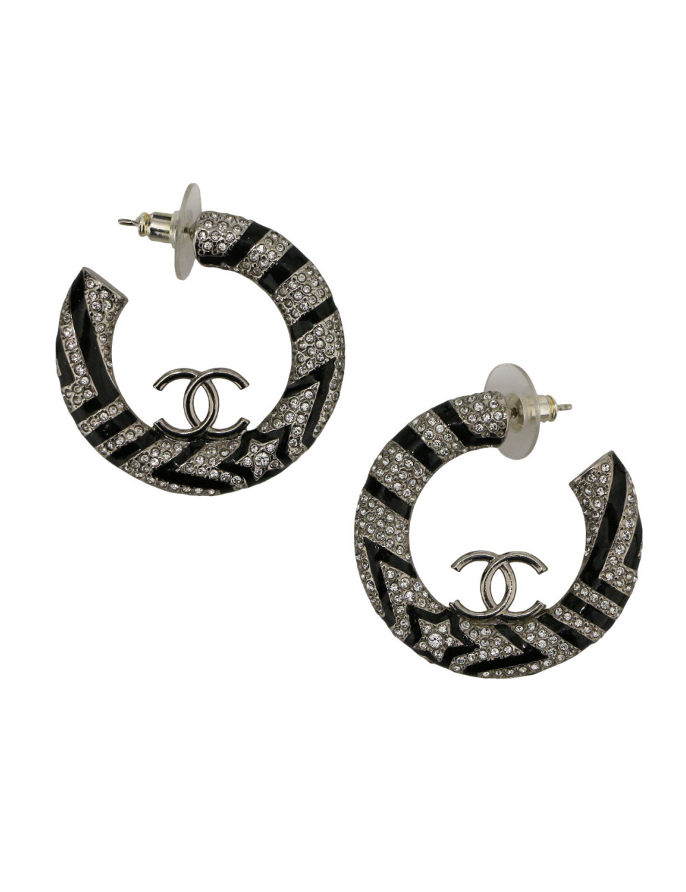 Créoles Chanel strass noir et blanc