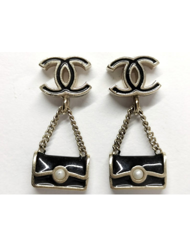 Boucles d'oreille sac à main argentée Chanel