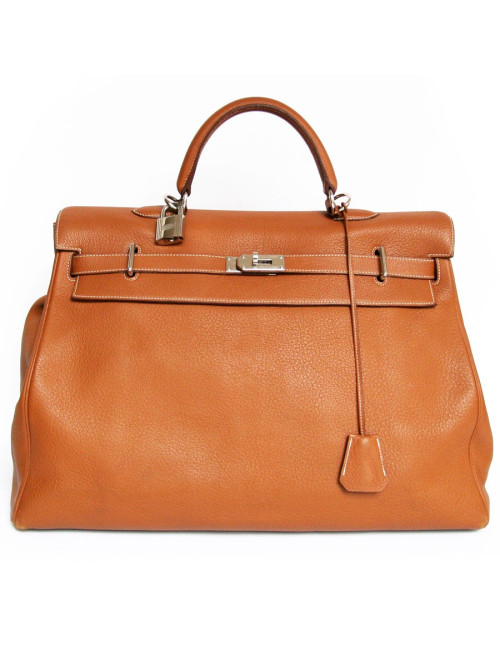 Sac Haut à courroies HERMES en cuir grainé camel