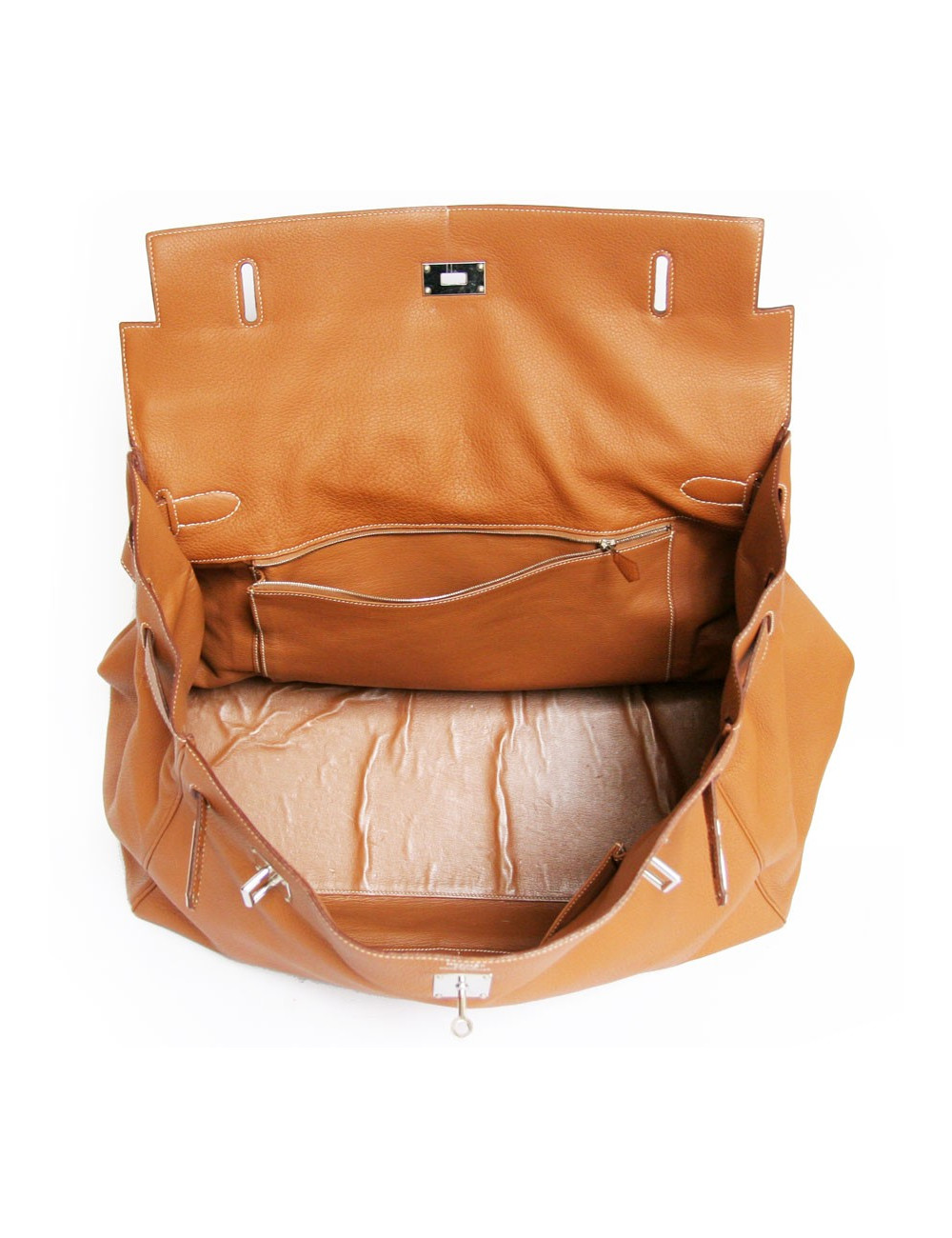 Sac Haut à courroies HERMES en cuir grainé camel