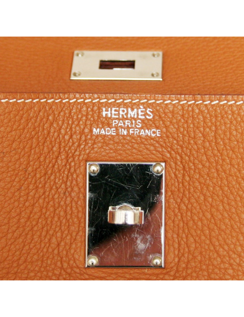 Sac Haut à courroies HERMES en cuir grainé camel