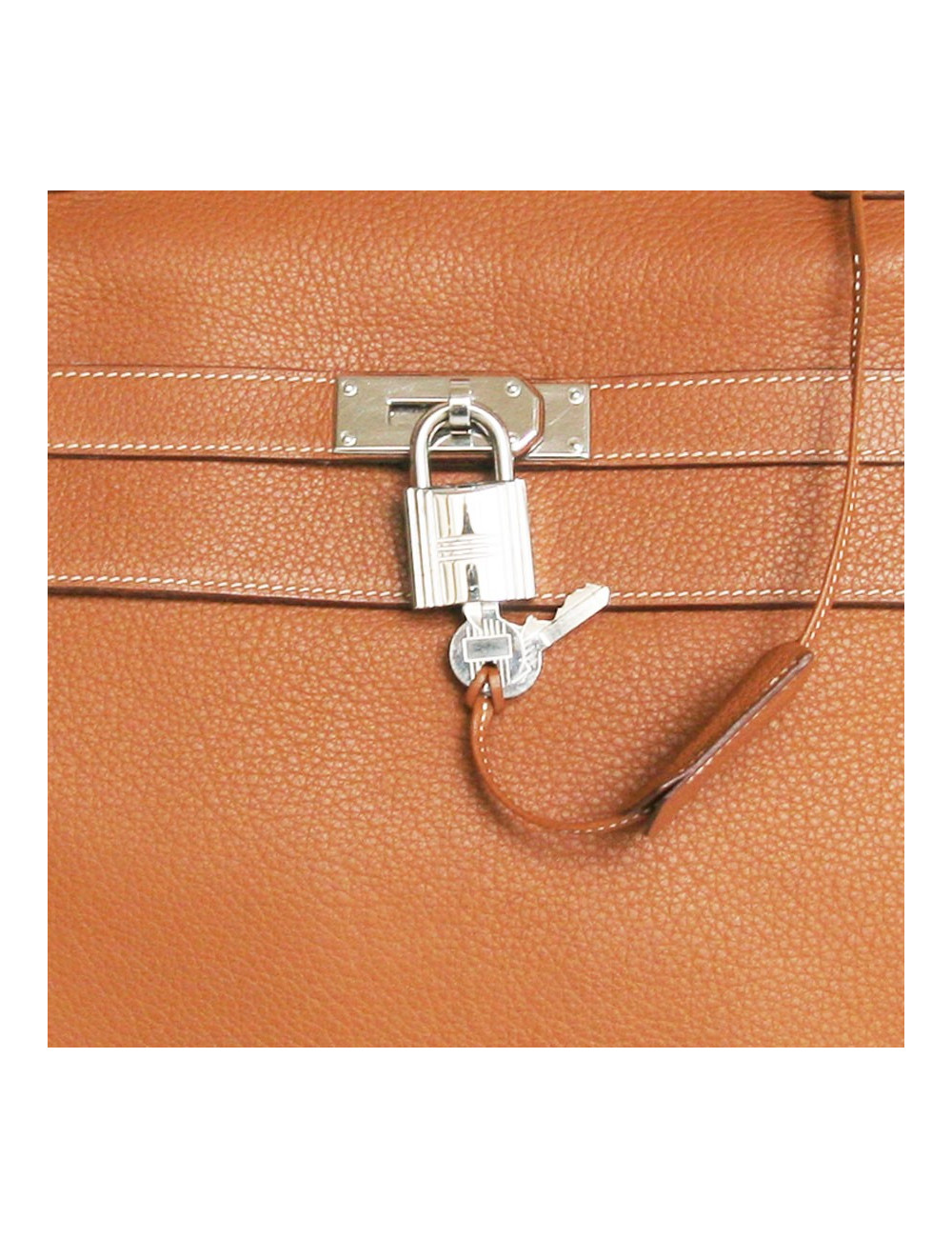 Sac Haut à courroies HERMES en cuir grainé camel