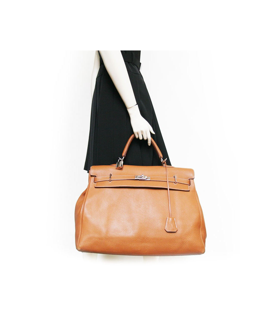 Sac Haut à courroies HERMES en cuir grainé camel