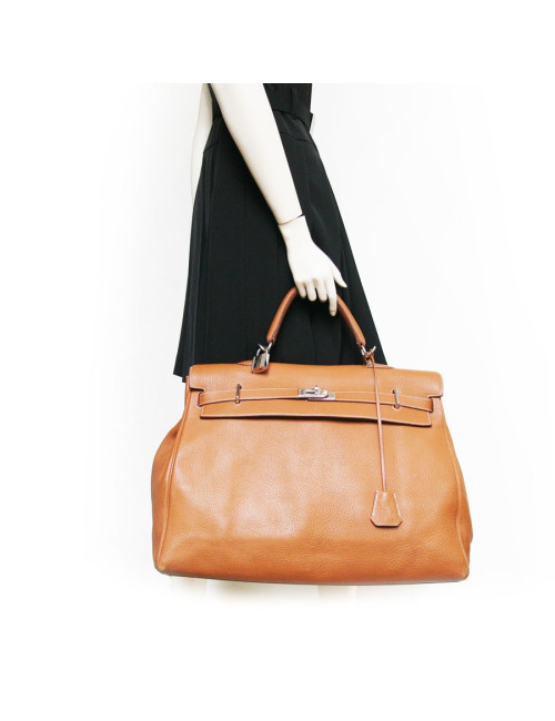 Sac Haut à courroies HERMES en cuir grainé camel