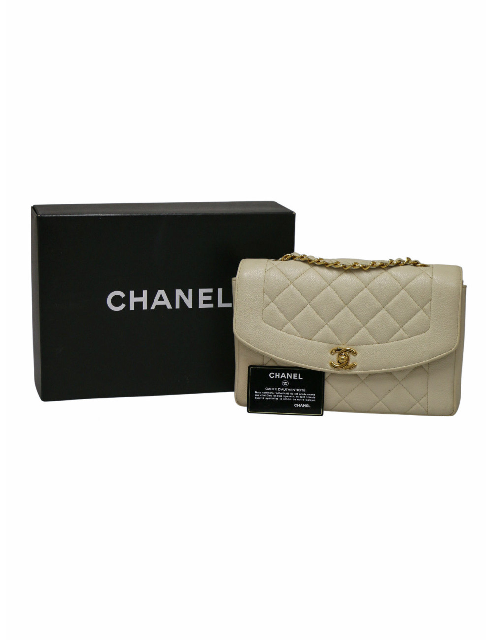 Sac Diana caviar beige Chanel cuir