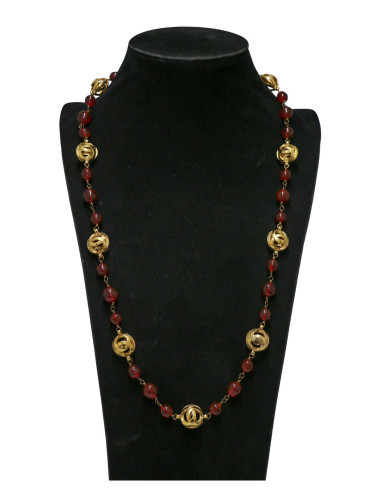 Sautoir Chanel vintage pâte de verre rubis