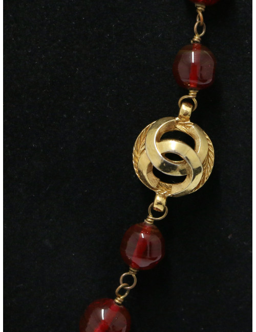 Sautoir Chanel vintage pâte de verre rubis
