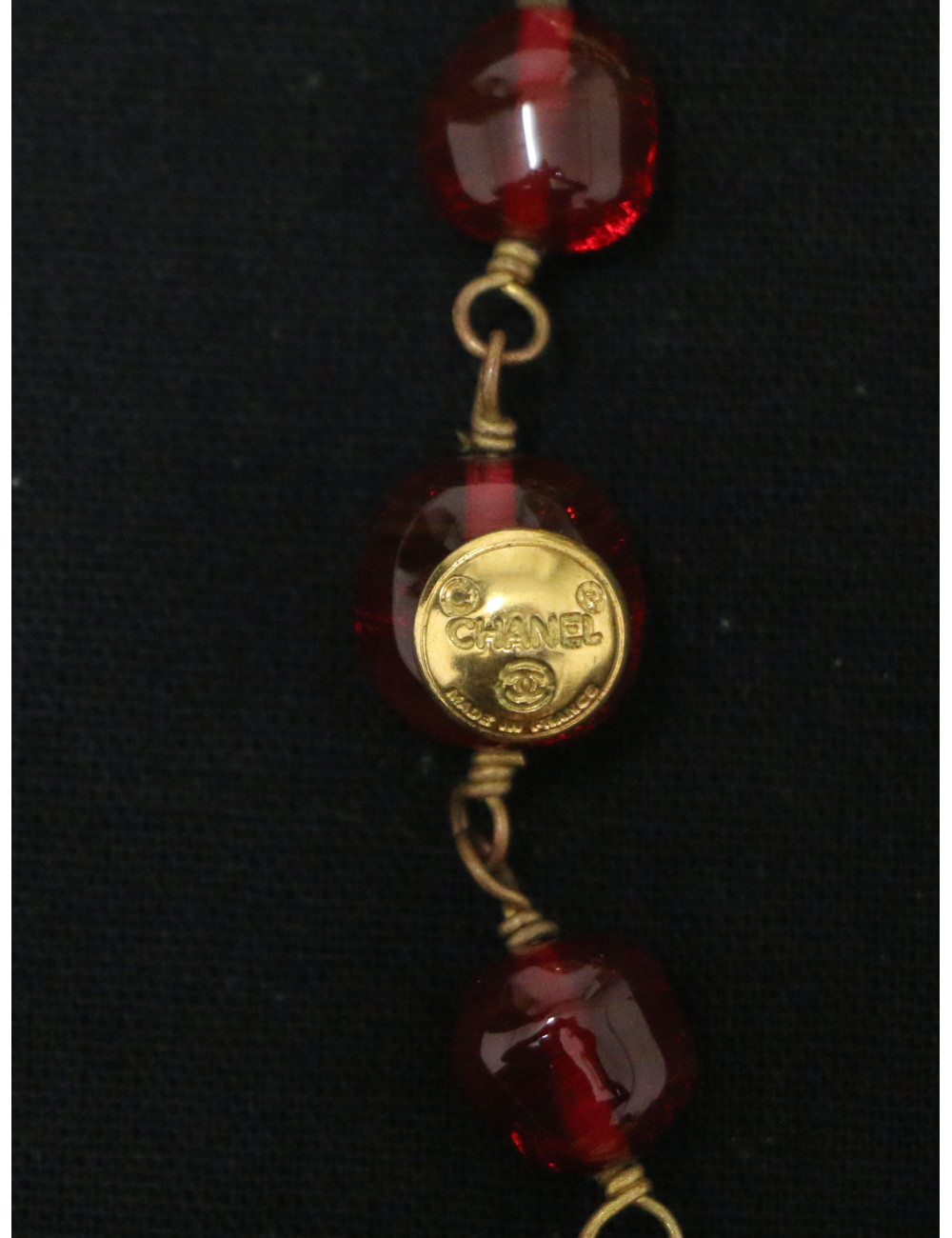 Sautoir Chanel vintage pâte de verre rubis