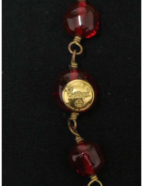 Sautoir Chanel vintage pâte de verre rubis