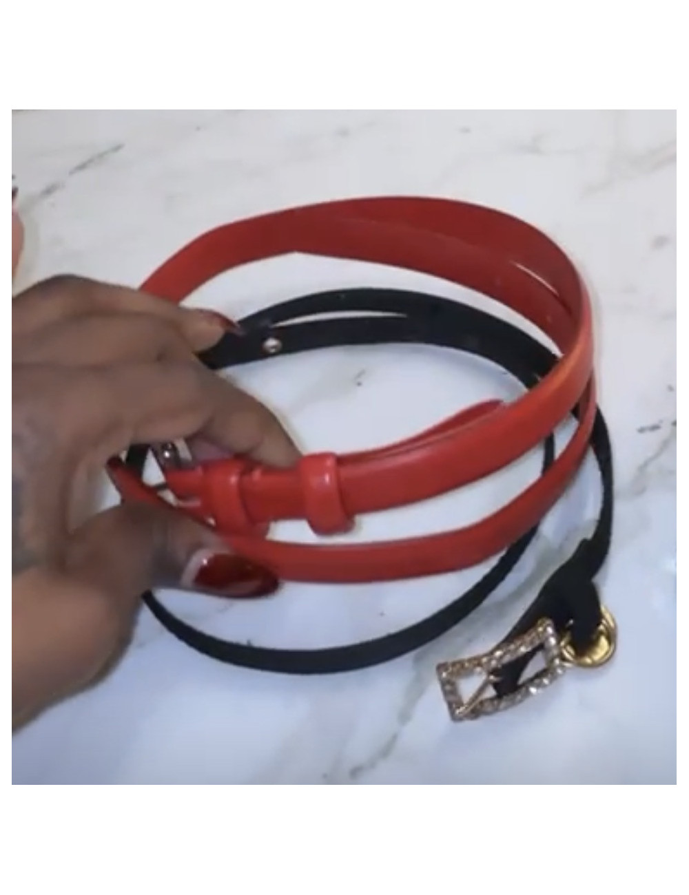 Ceinture fin cuir rouge