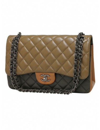 Sac Jumbo tricolore Chanel marron bijouterie argent