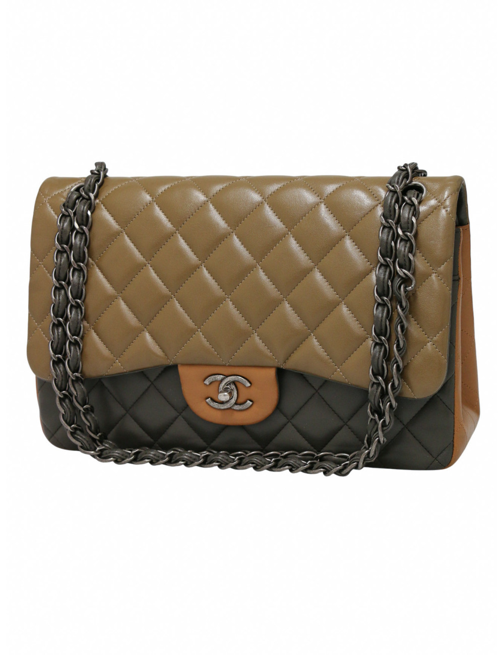 Sac Jumbo tricolore Chanel marron bijouterie argent