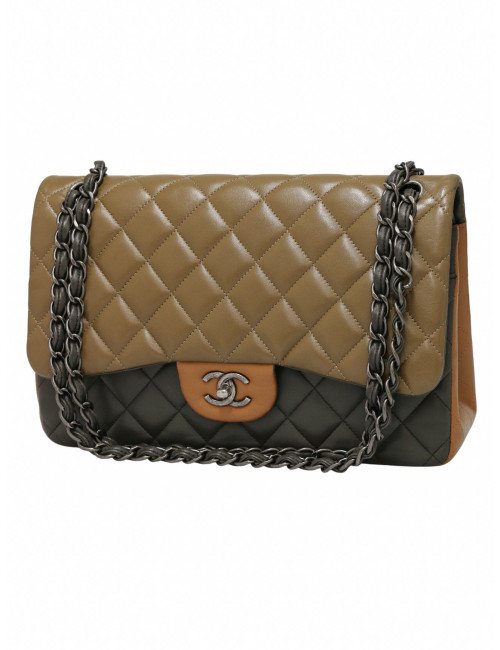 Sac Jumbo tricolore Chanel marron bijouterie argent
