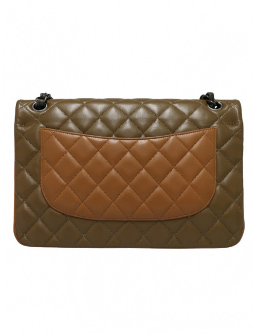 Sac Jumbo tricolore Chanel marron bijouterie argent