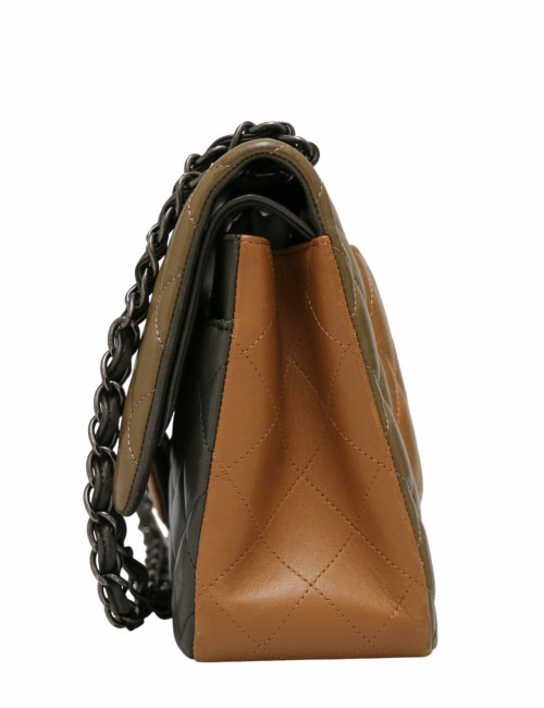 Sac Jumbo tricolore Chanel marron bijouterie argent