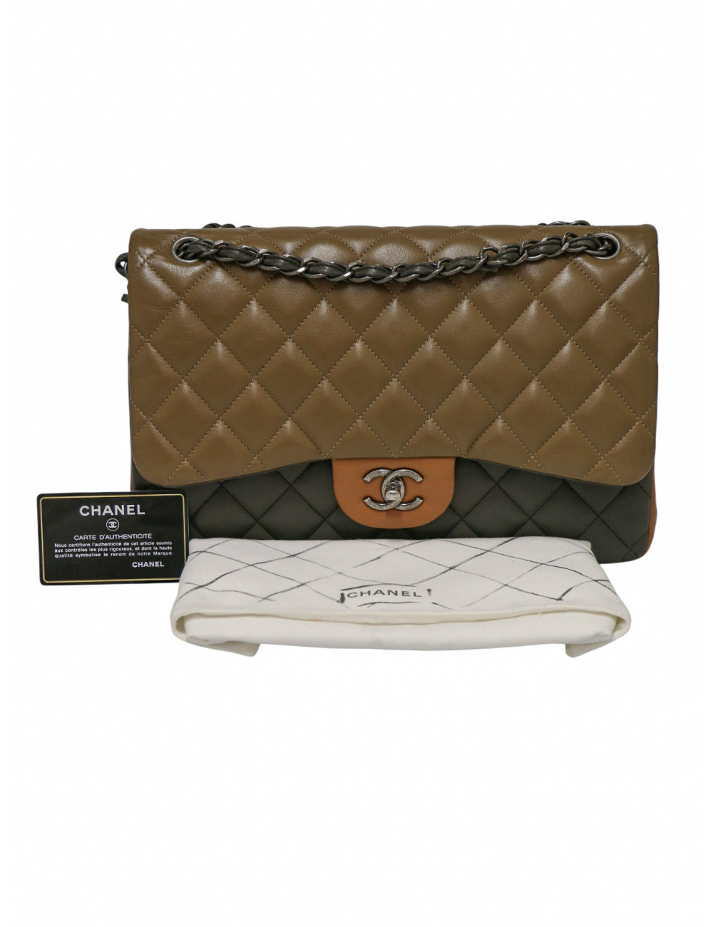 Sac Jumbo tricolore Chanel marron bijouterie argent