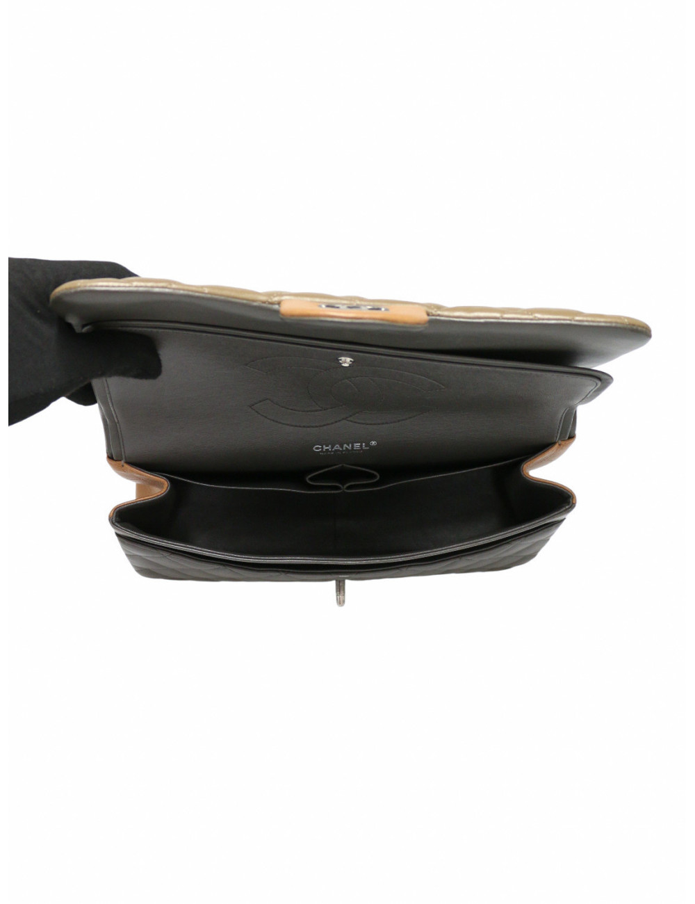 Sac Jumbo tricolore Chanel marron bijouterie argent