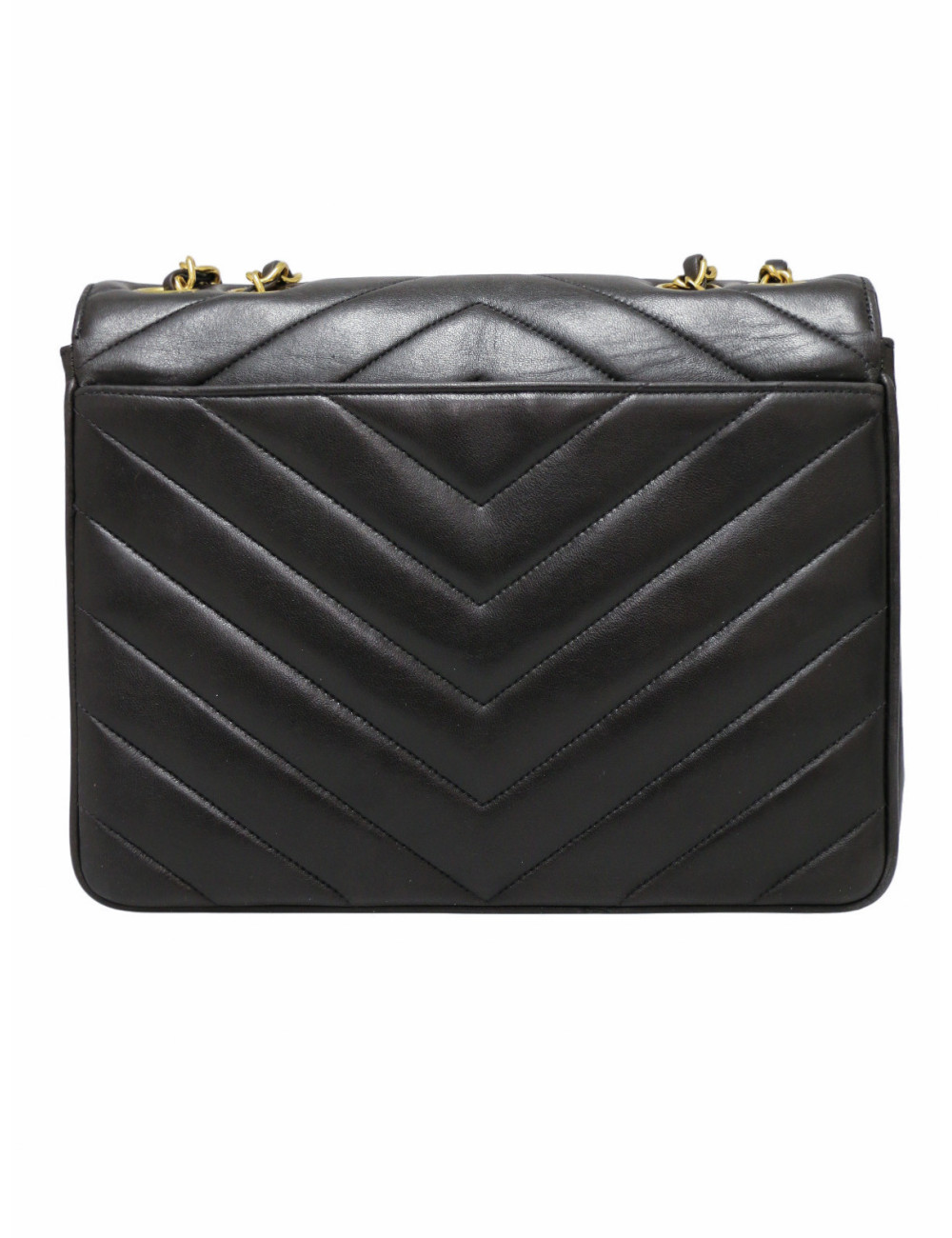 Sac noir Chanel motif chevron vintage