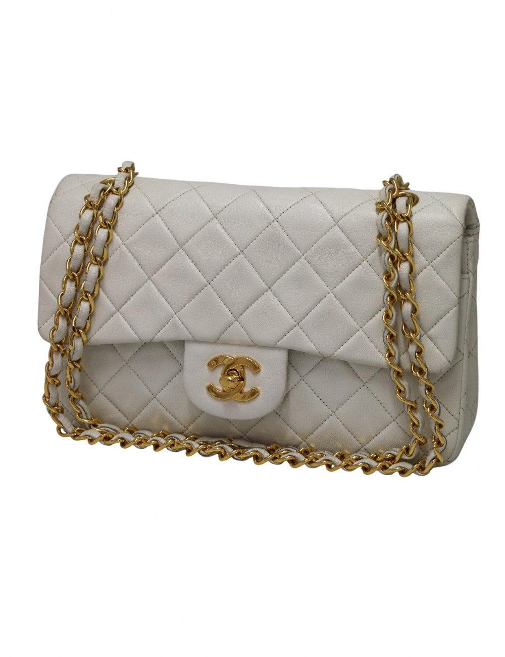 Sac Chanel Timeless 23 blanc bijouterie plaqué or 24K