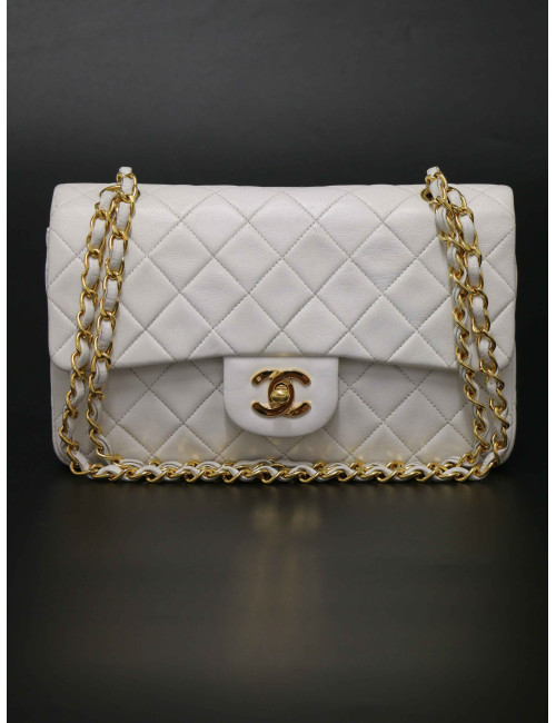 Sac Chanel Timeless 23 blanc bijouterie plaqué or 24K