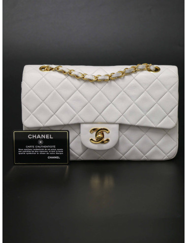 Sac Chanel Timeless 23 blanc bijouterie plaqué or 24K 2