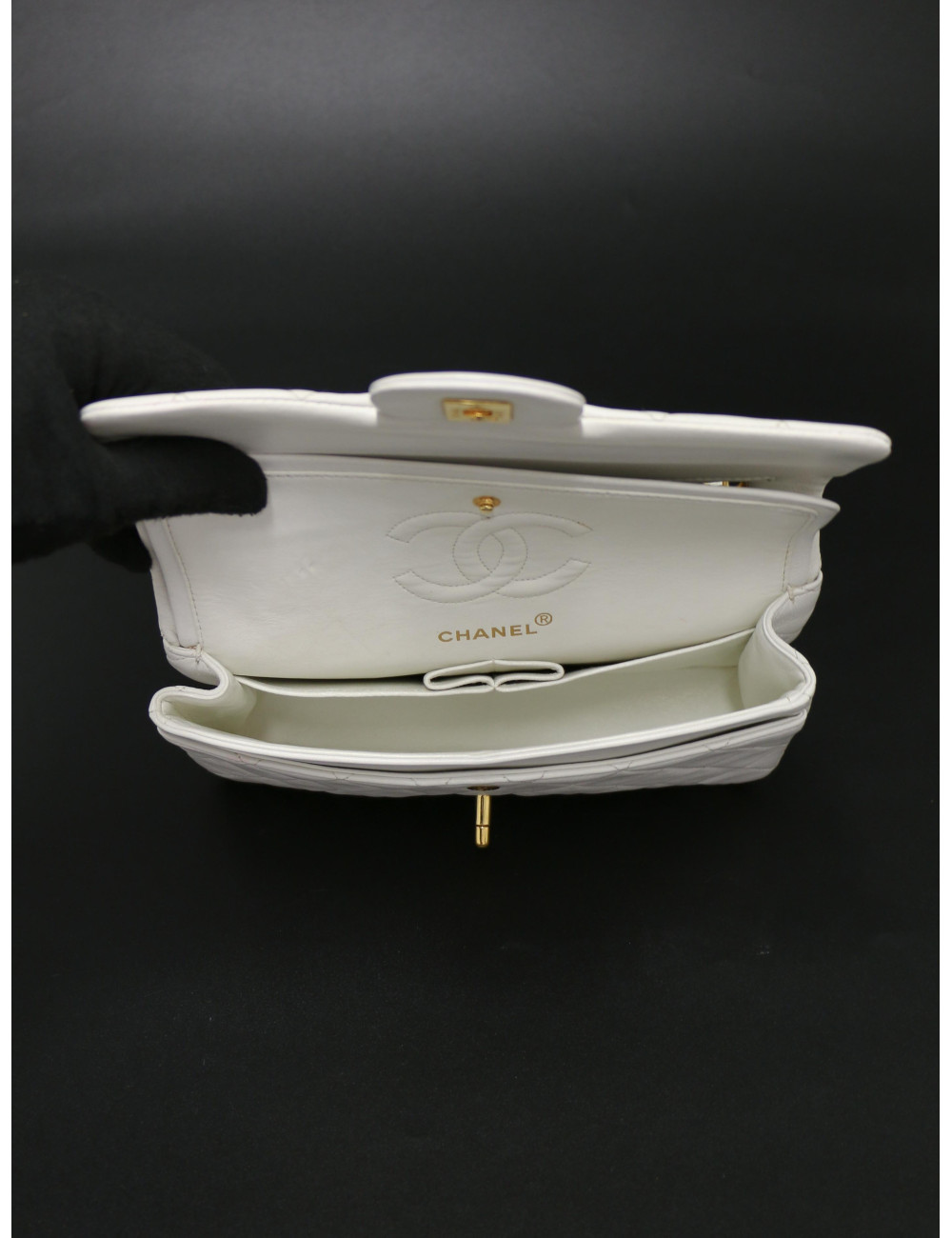 Sac Chanel Timeless 23 blanc bijouterie plaqué or 24K