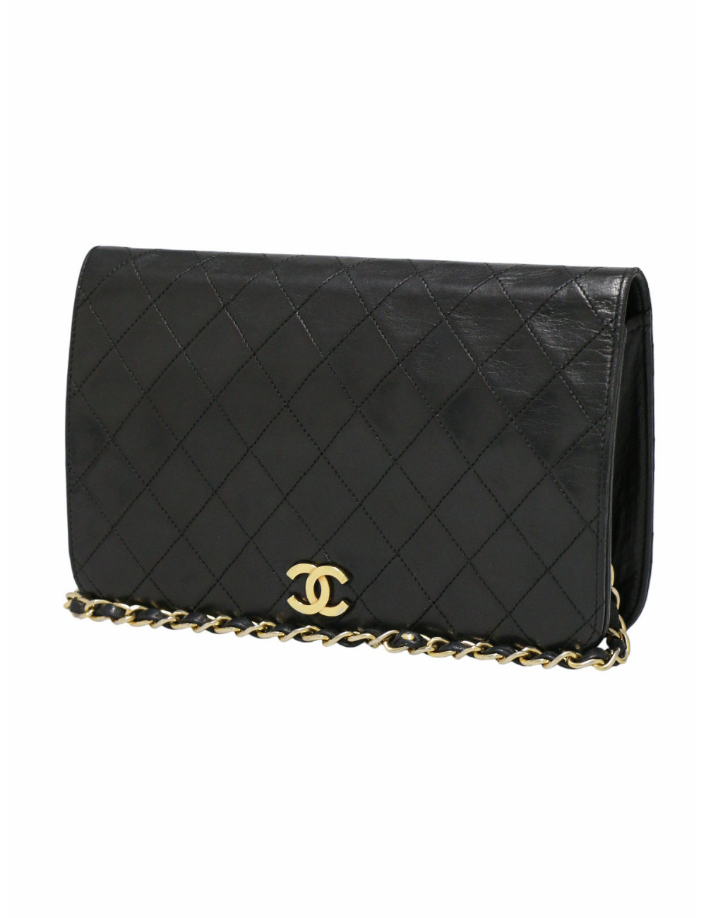 Sac Chanel cuir d'agneau matelassé noir vintage