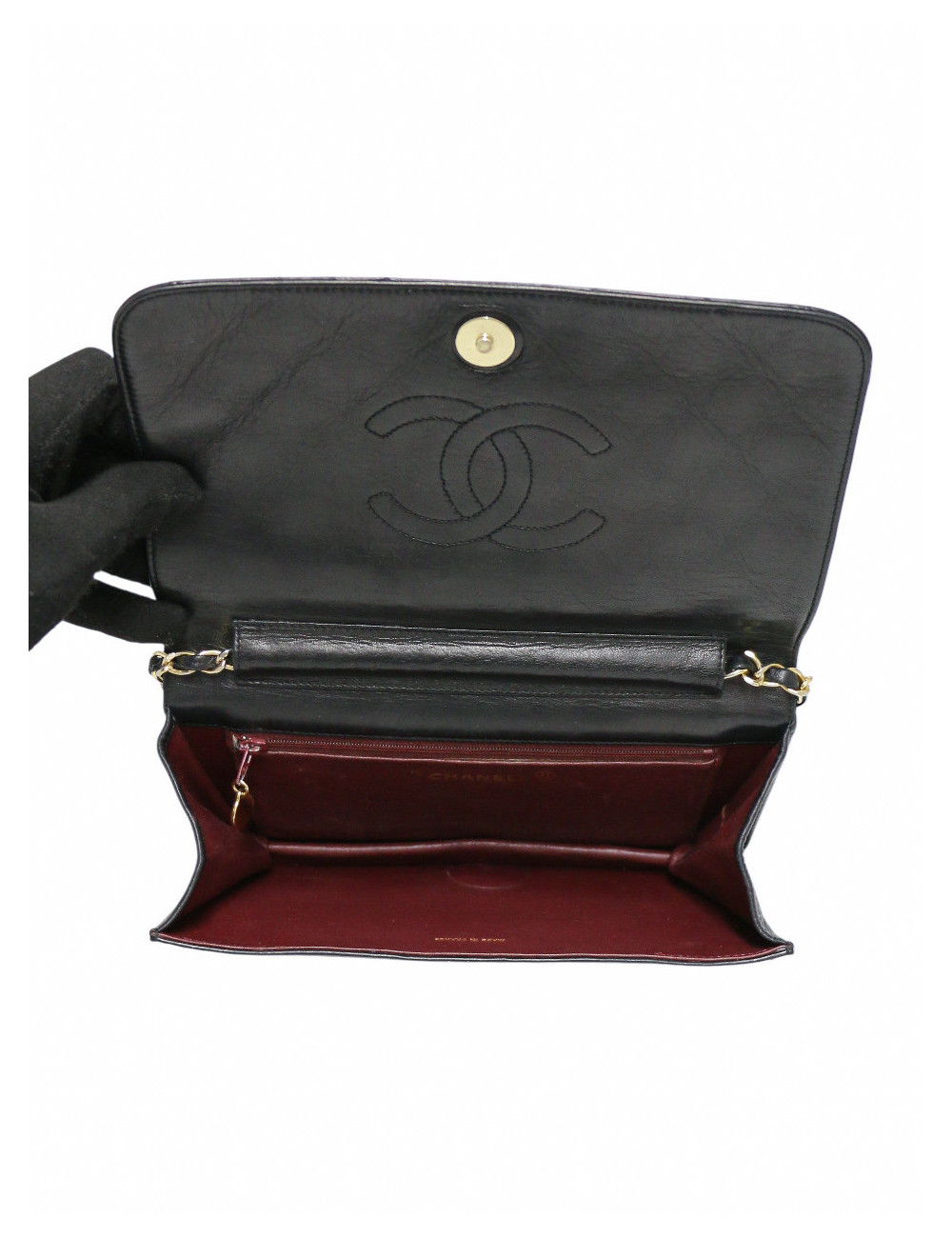 Sac Chanel cuir d'agneau matelassé noir Vintage