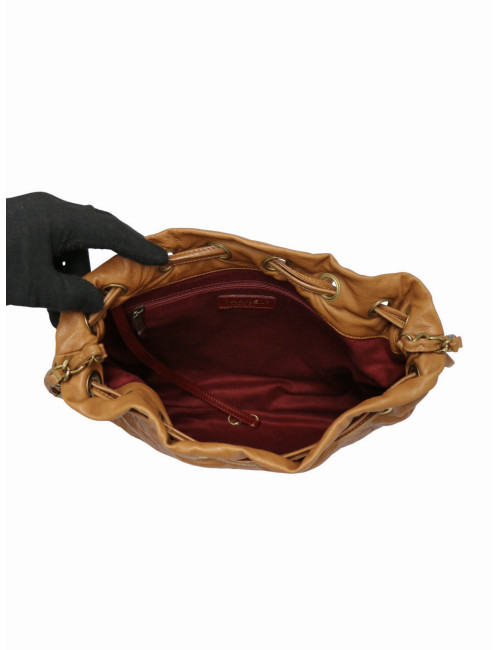 Sac Hobo CHANEL cuir embossé de camélias cognac