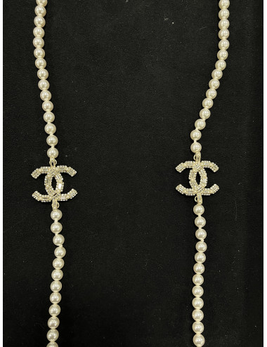 Sautoir perles Chanel CC doré 2