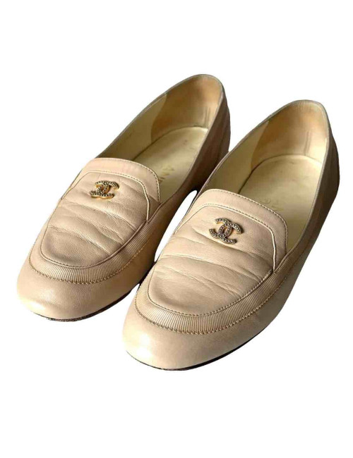 Mocassins Chanel T 36,5 cuir d'agneau beige
