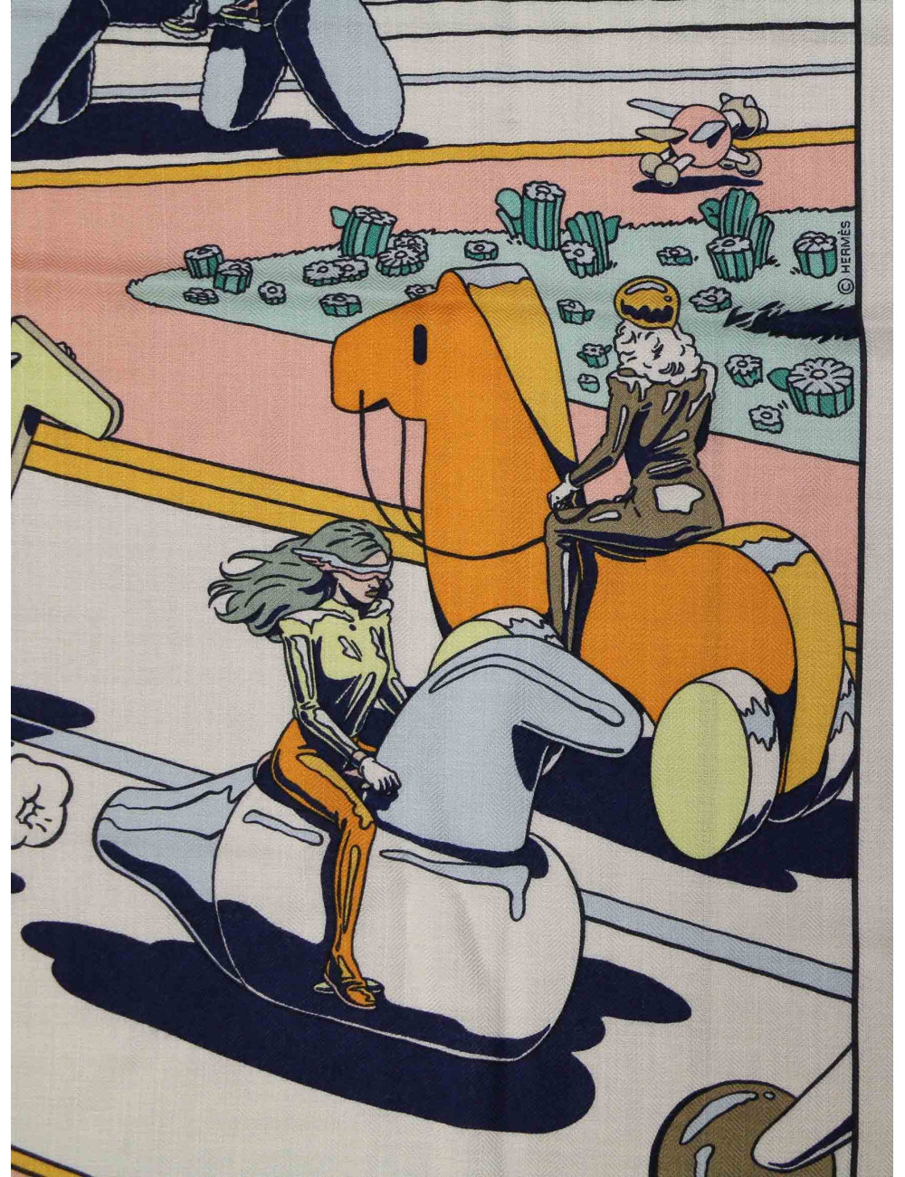 Châle Hermès Locomotion cachemire et soie