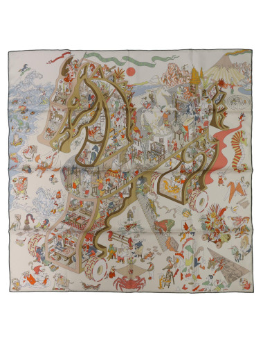 Carré Hermès Academia Hippica roulotté vert 2