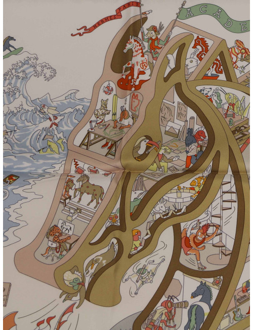 Carré Hermès Academia Hippica roulotté vert