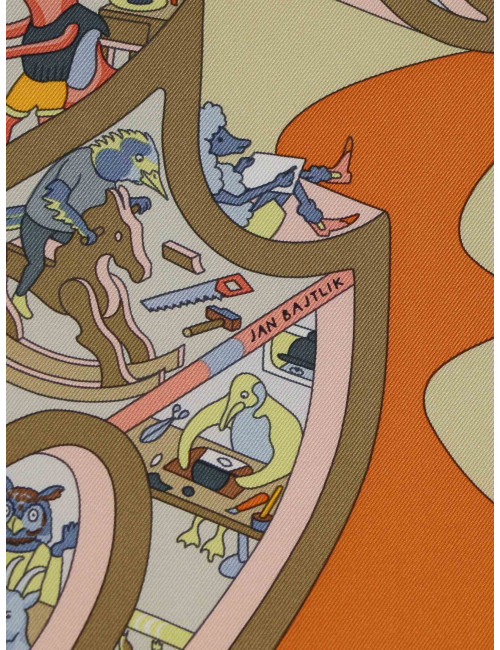 Carré Hermès Academia Hippica roulotté orange