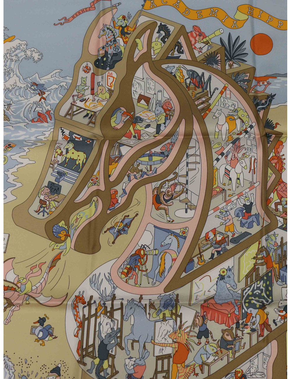 Carré Hermès Academia Hippica roulotté orange