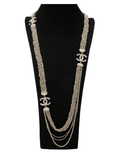 Sautoir Chanel chaines entrelacées strass