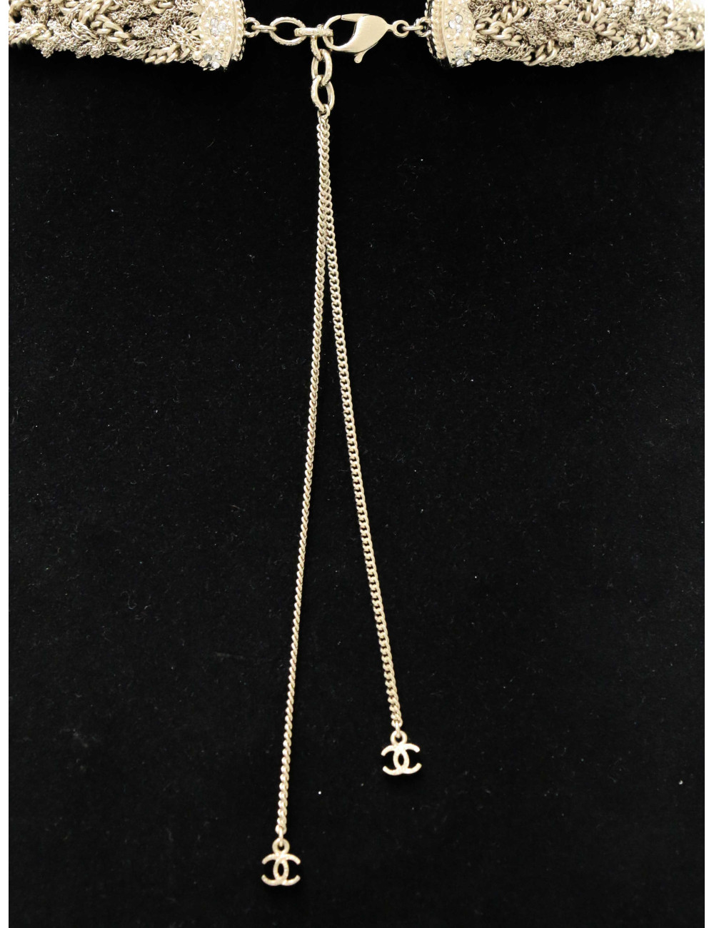 Sautoir Chanel chaines entrelacées strass