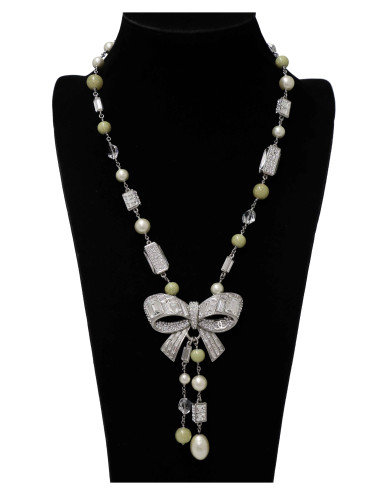 Sautoir Chanel noeud strass baguettes