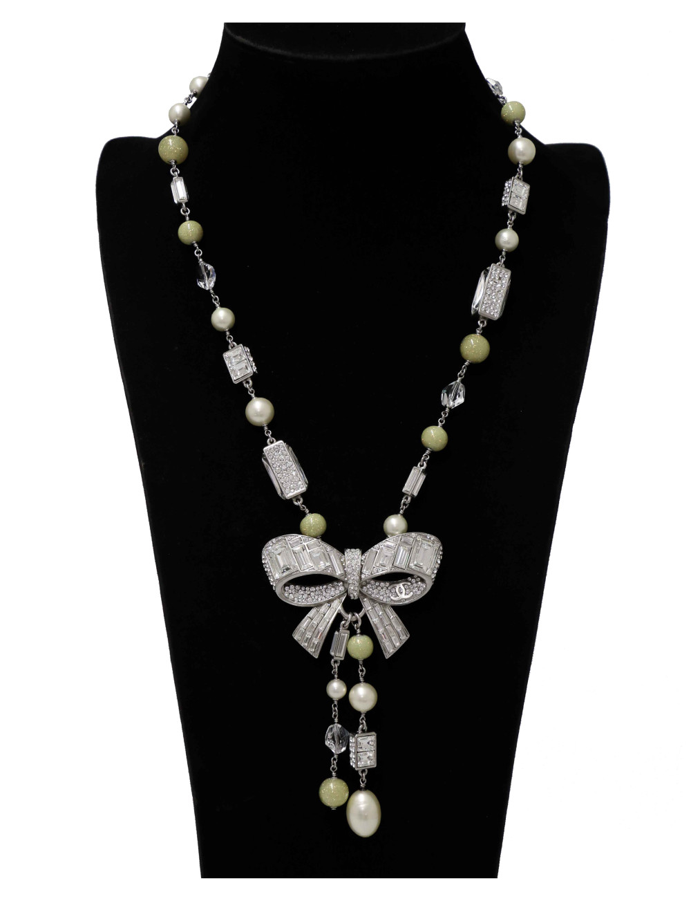 Sautoir Chanel noeud strass baguette