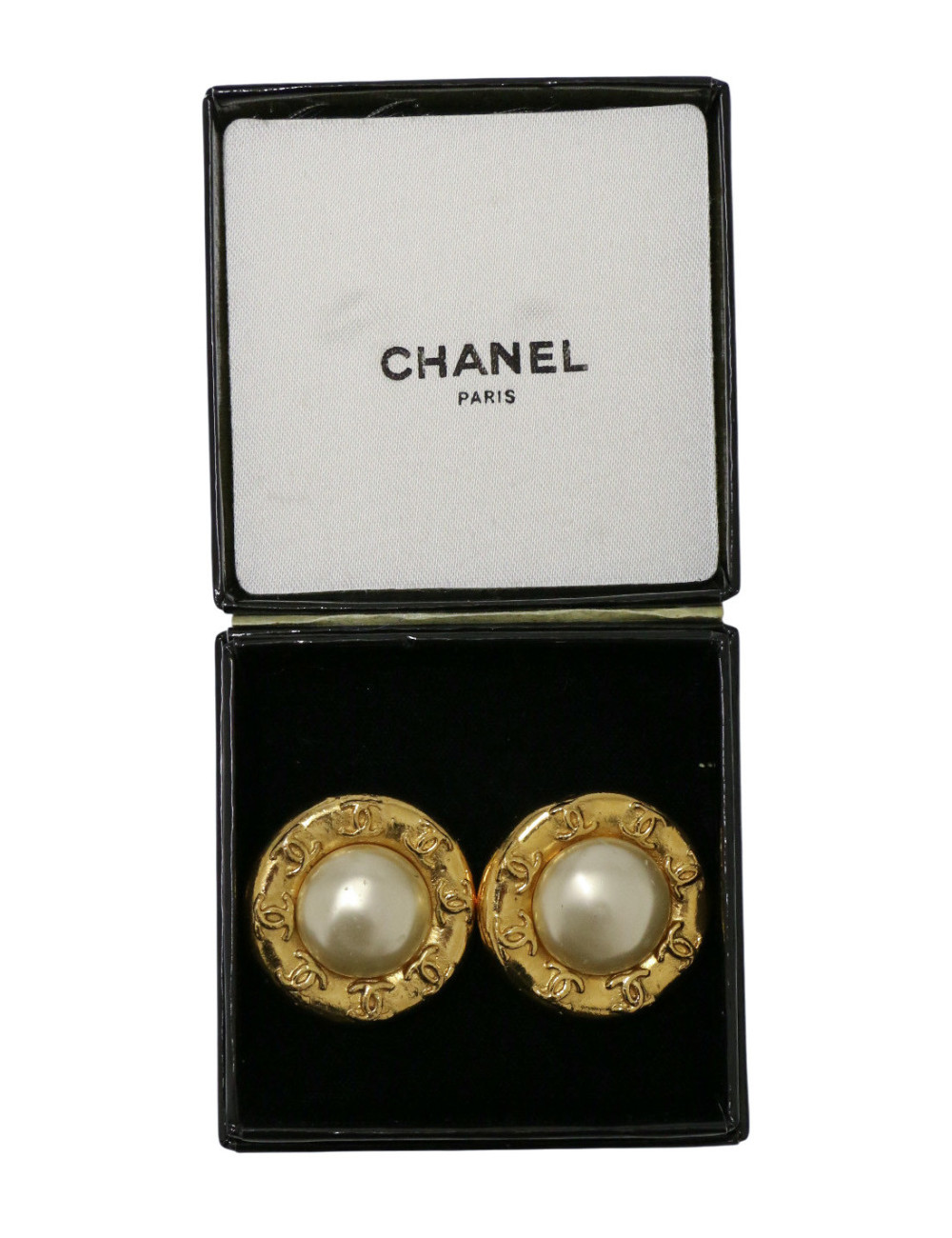 Clips CHANEL demi perles nacrée CC