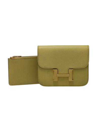 Portefeuille Constance compact Hermès cuir Epsom jaune
