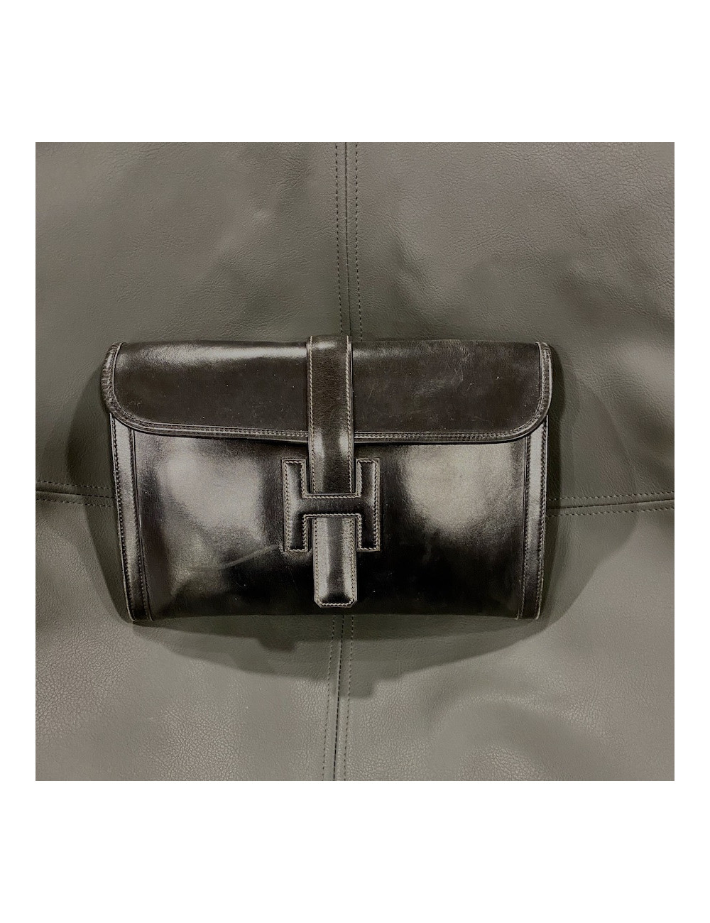 Pochette Jige Hermès MM cuir box noir Vintage