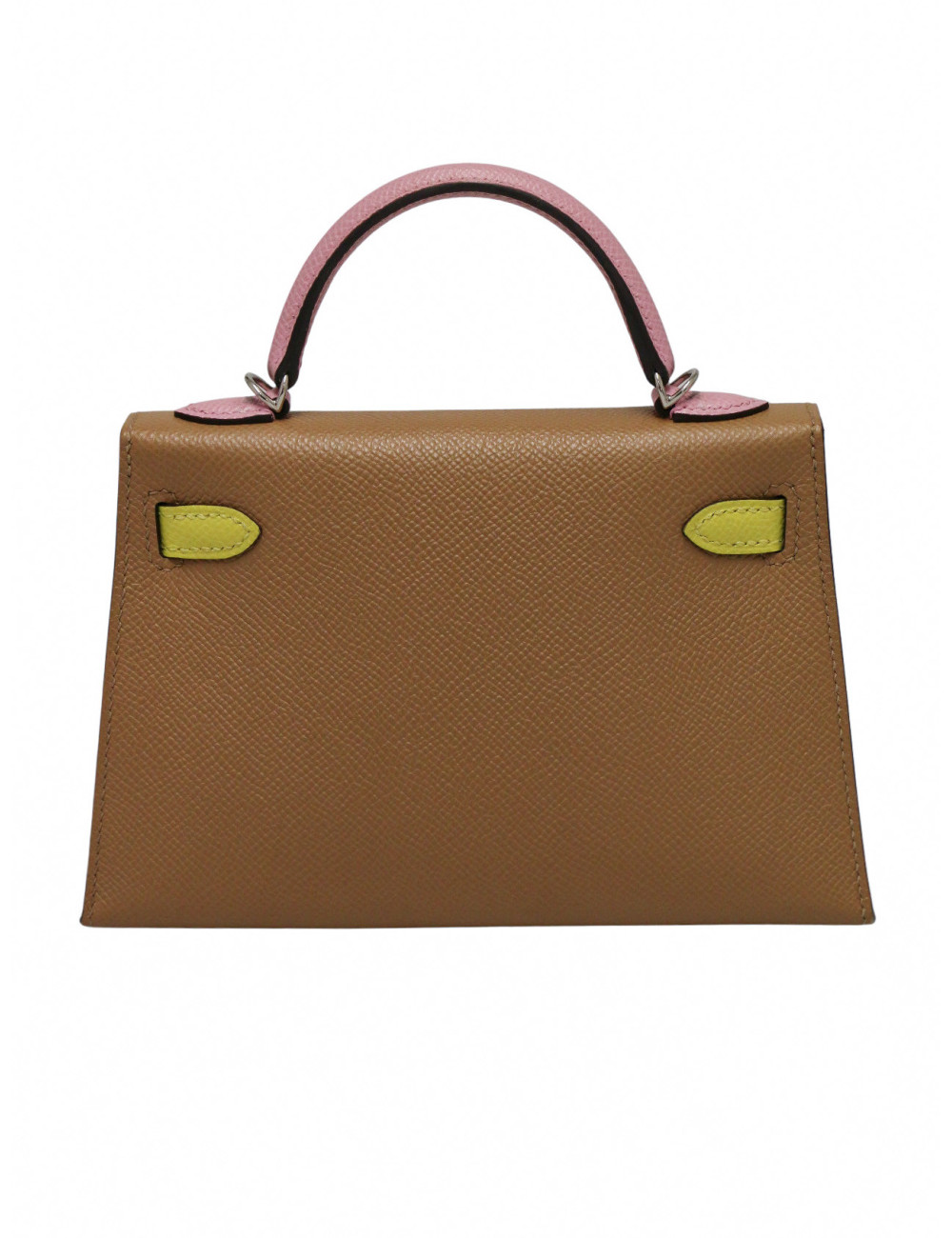 Sac Hermès Mini Kelly tricolore Chai, Mauve Sylevestre et Lime cuir epsom